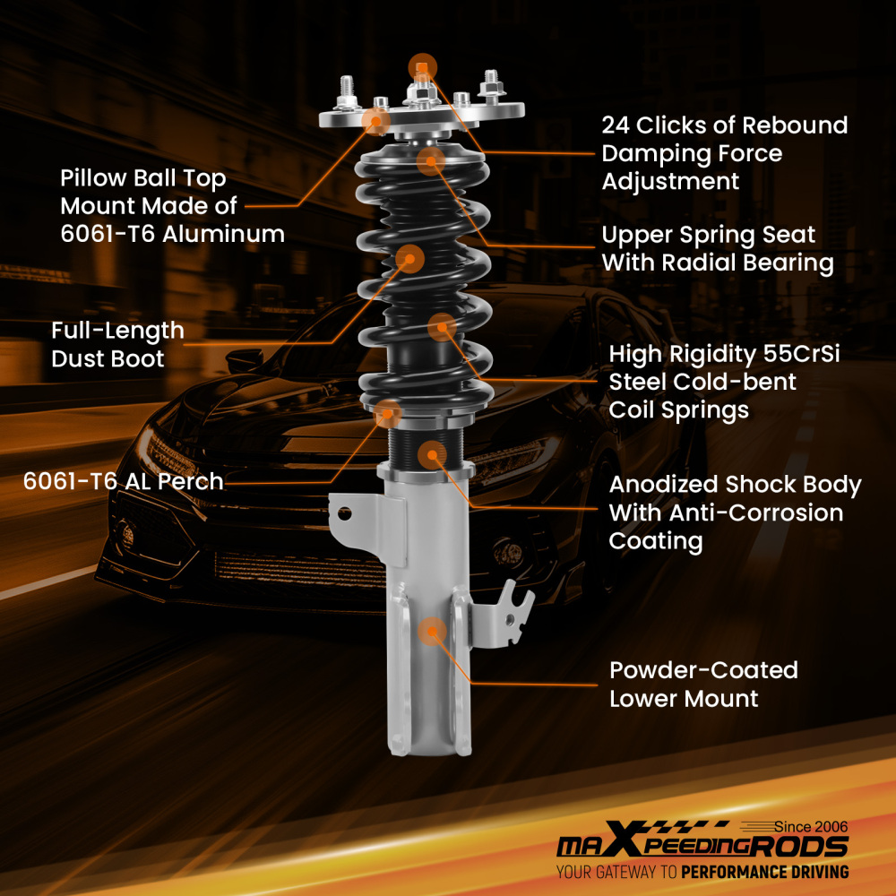 1992 - 2003 compatible for Lexus Compatible for Toyota Camry Coil Over Spring Adjustable Height Shock Absorbers Struts Grey 