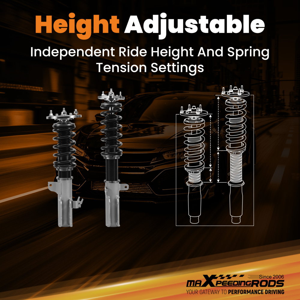 1992 - 2003 compatible for Lexus Compatible for Toyota Camry Coil Over Spring Adjustable Height Shock Absorbers Struts Grey 