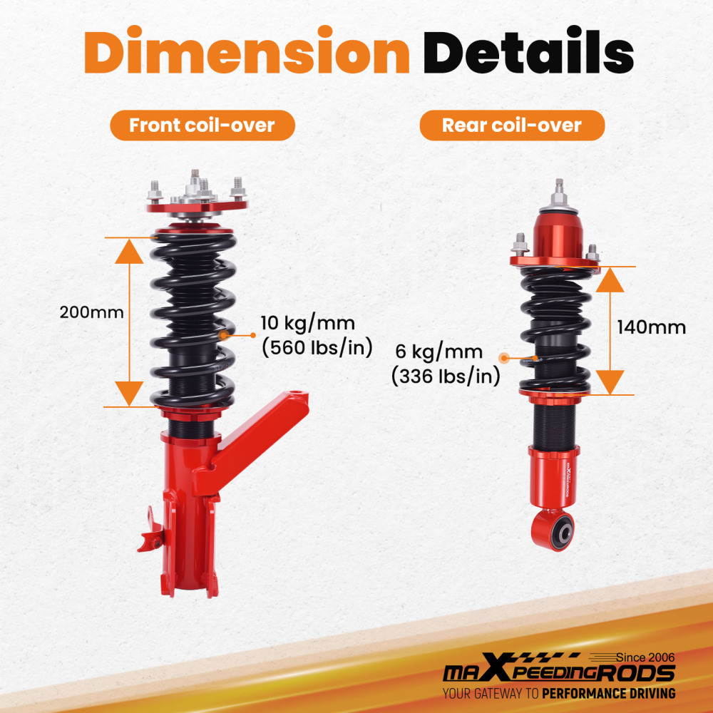 24 Way Damper Coilovers Lowering KitControl Arms compatible for Honda Civic 2001-2005