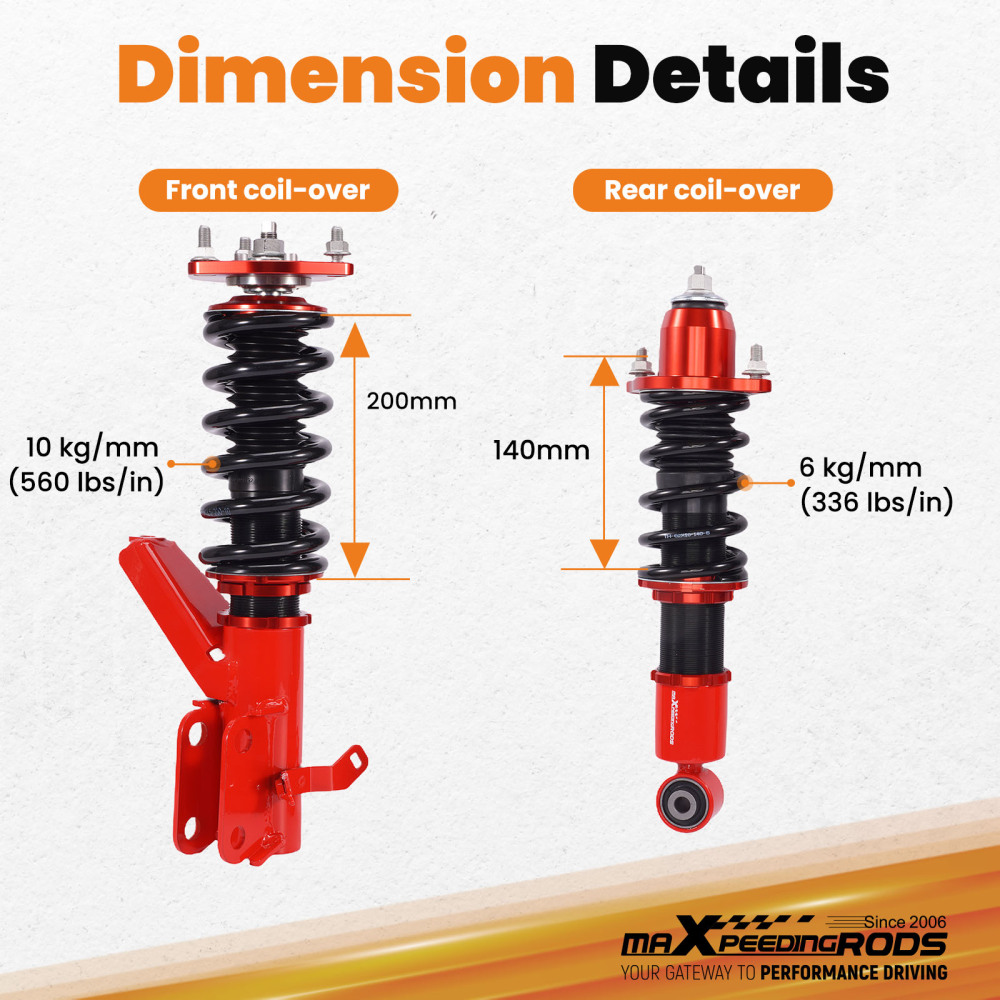 2002 compatible for Honda Civic 2001 2003 2004 2005 Adjustbale Height Shock Strut Red Coilovers