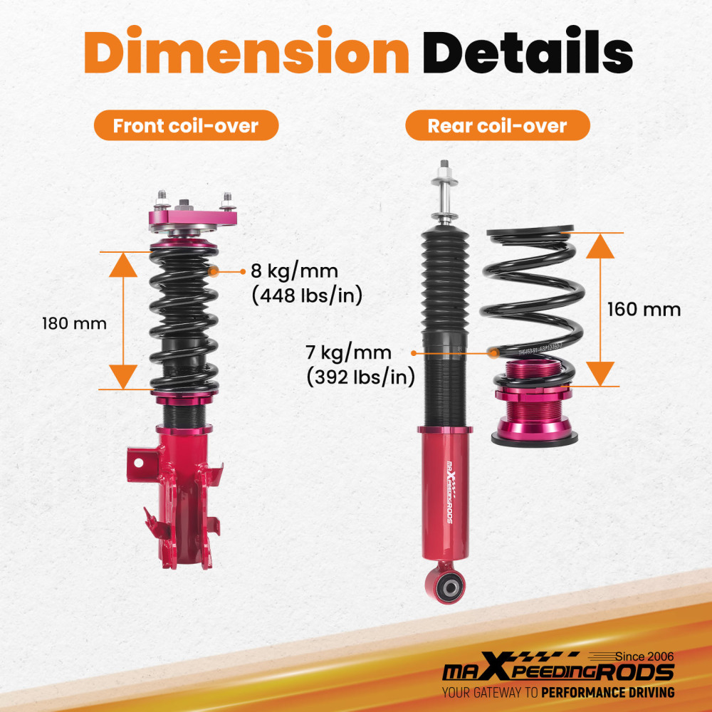 MaXpeedingrods Street Coilovers compatible for Honda Civic Si 2014-15 Fully Adjustable