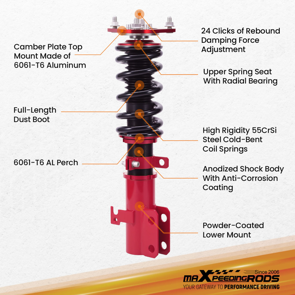 2x Front Coilover 24 Way Damper Adjustable Suspension compatible for Toyota Corolla 2009-17