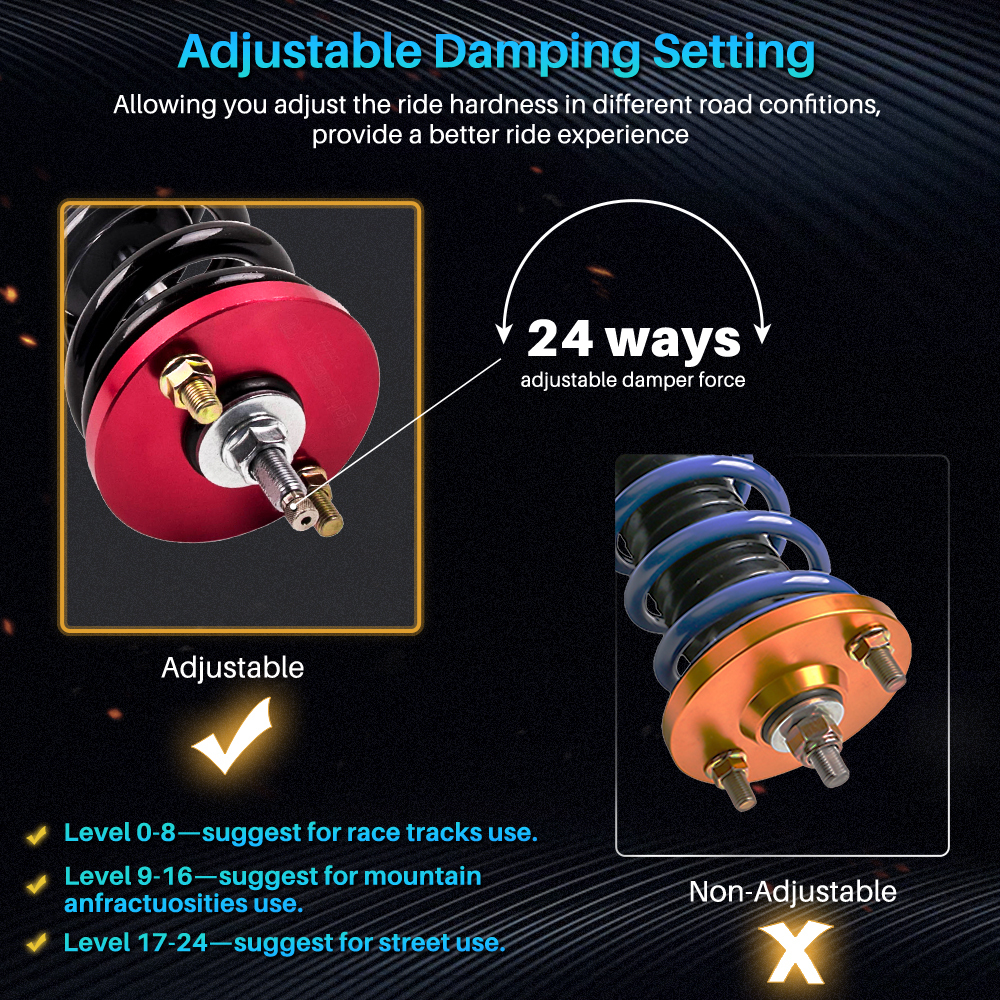 Adj. Damper Full Set compatible for HONDA CR-V 1996-2001 Coilover Absorber Kit Red lowering kit