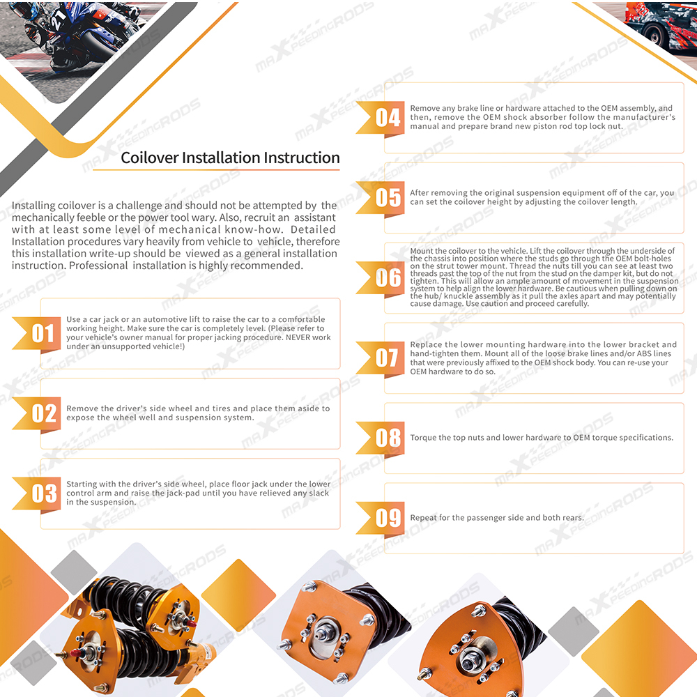 Adj. Damper Full Set compatible for HONDA CR-V 1996-2001 Coilover Absorber Kit Red lowering kit