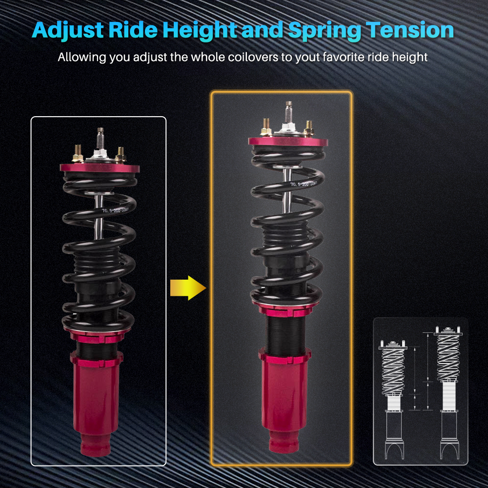 Adj. Damper Full Set compatible for HONDA CR-V 1996-2001 Coilover Absorber Kit Red lowering kit