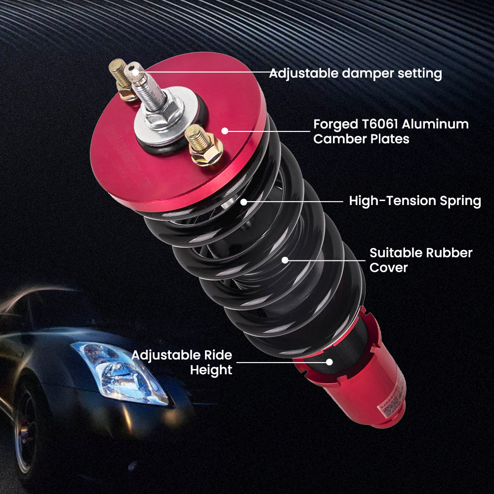 Adj. Damper Full Set compatible for HONDA CR-V 1996-2001 Coilover Absorber Kit Red lowering kit