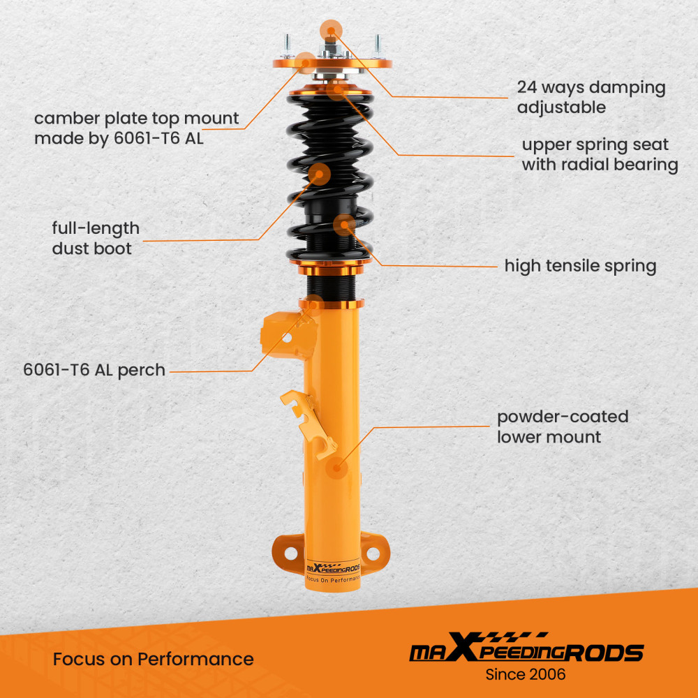 Maxpeedingrods Shock Absorbers Front and Rear Coilover Suspension Kit compatible for BMW 3-Series E36 1993-1998 lowering kit