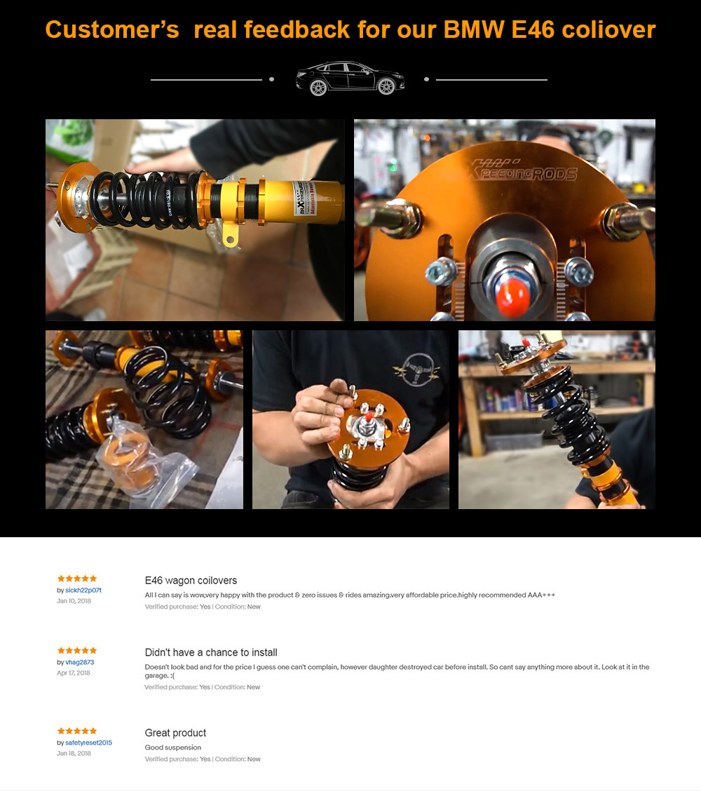 Compatible for BMW E46 3 Series 1998-2006 325i 330i Height And Damper Adjustable Coilover Suspension Kit Lowering Kit