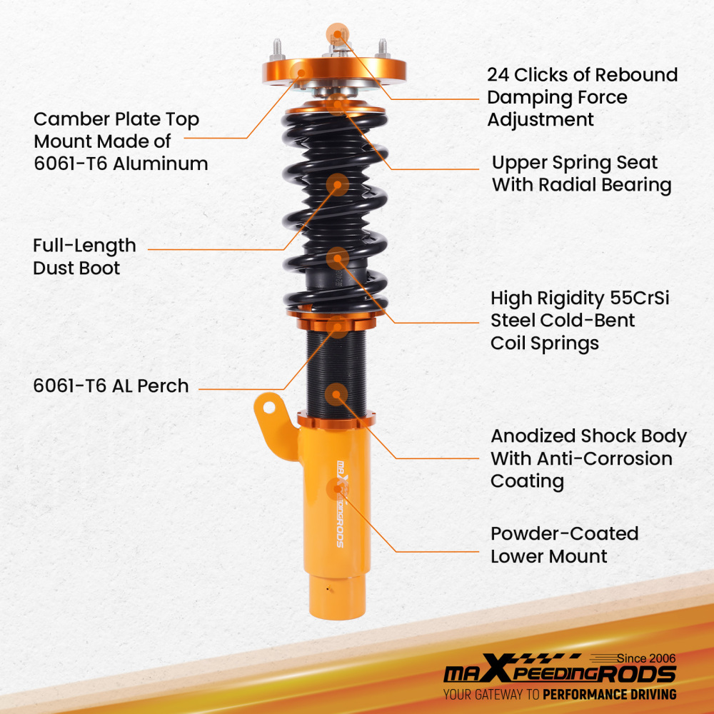 Maxpeedingrods 24 Way Damper Coilover Shock Strut compatible for BMW 3 2-door Convertible (E46) 00-07 lowering kit