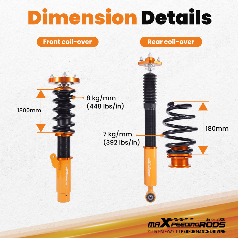 Maxpeedingrods Amortiguadores de amortiguador ajustable en altura Coilover compatible para BMW 3 (E46) Sedán de 4 puertas 1998-2005
