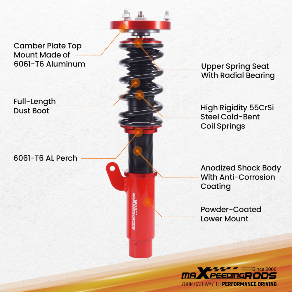 4pcs Adjust Height Coilovers Suspension Kits Shock Absorber compatible for BMW 3 Series E46 1998-2005