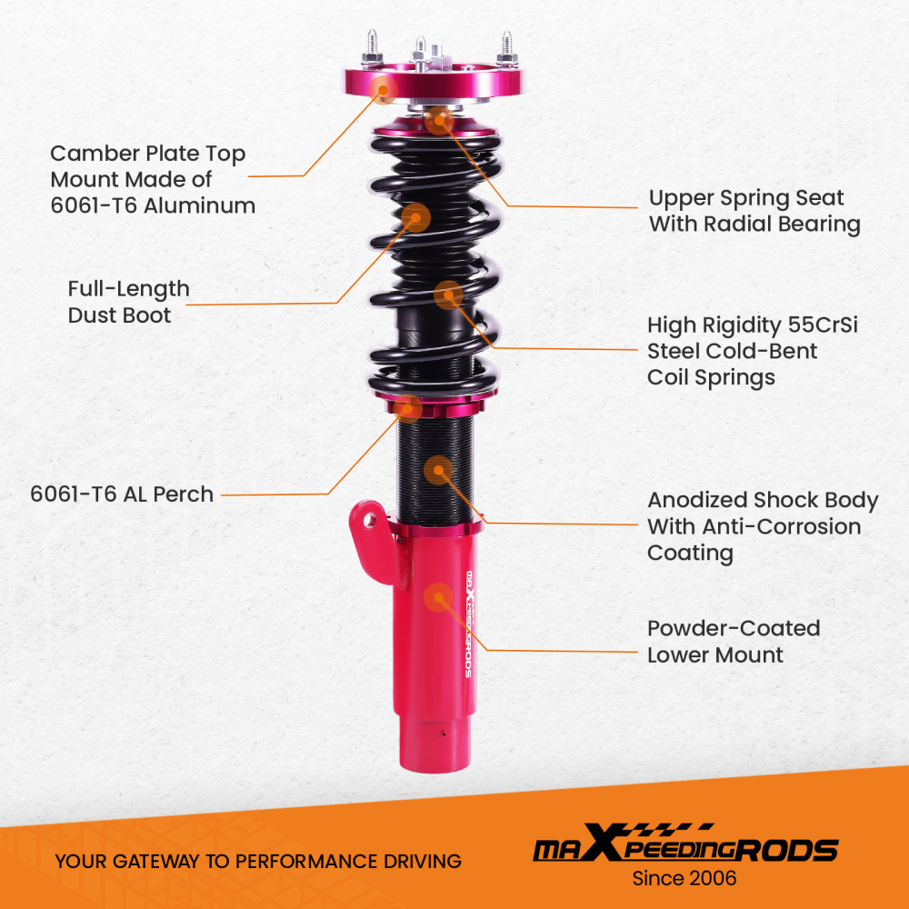 4pcs Adjust Height Coilovers Suspension Kits Shock Absorber compatible for BMW 3 Series E46 1998-2005