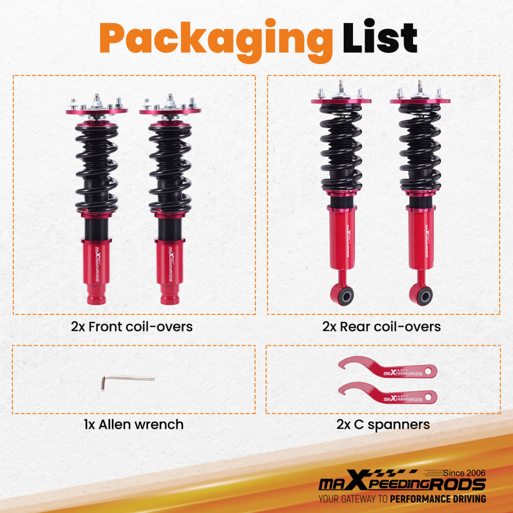 Coilovers Kits compatible for Mitsubishi Eclipse 95-99 2ND Gen Adj Damper 24 Levels Red lowering kit