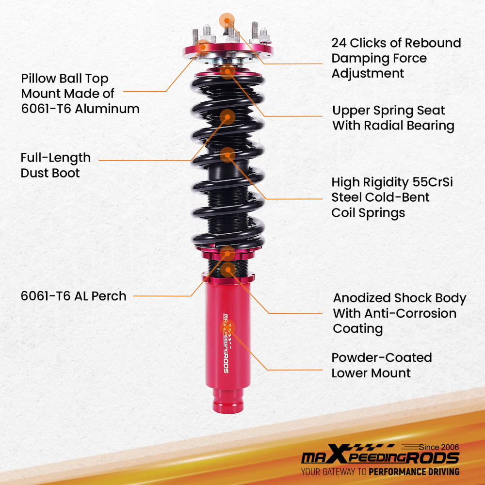 24 Way Damper Adjustable Front Coilover Kits compatible for Honda Accord 2003-2007