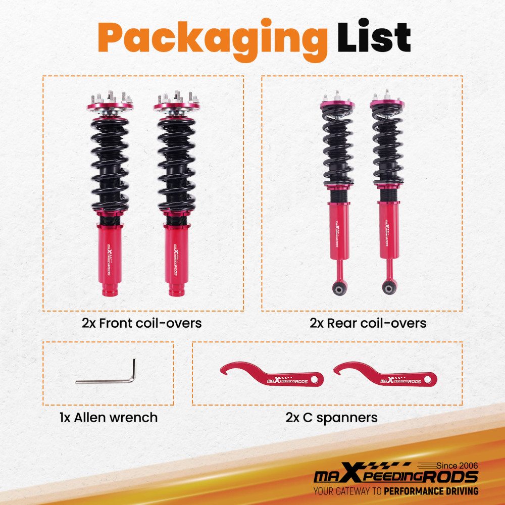 MaXpeedingrods Coilovers 24 Way Damper Struts Shocks Kit compatible for Honda Accord 03-07