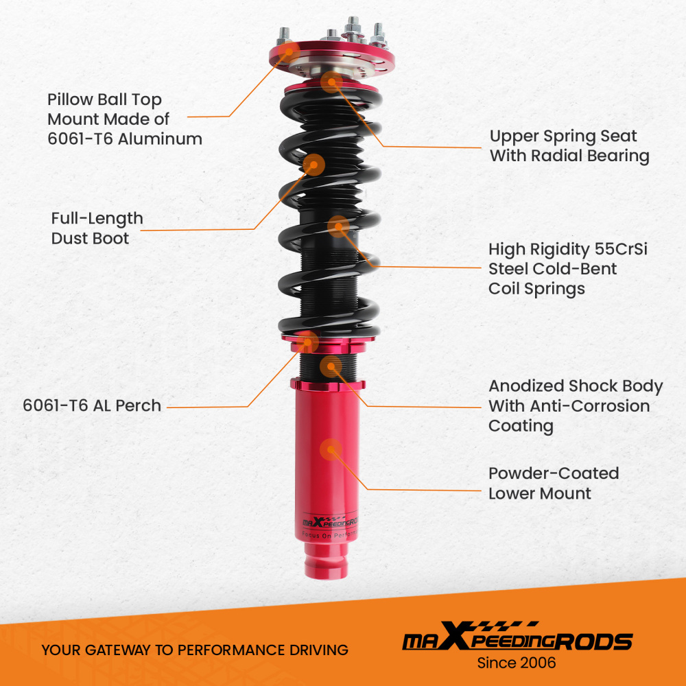 Front Rear COILOVER KITSHOCK ABSORBERFOR compatible for HONDA ACCORD 03-07 TWIN TUBE lowering kit
