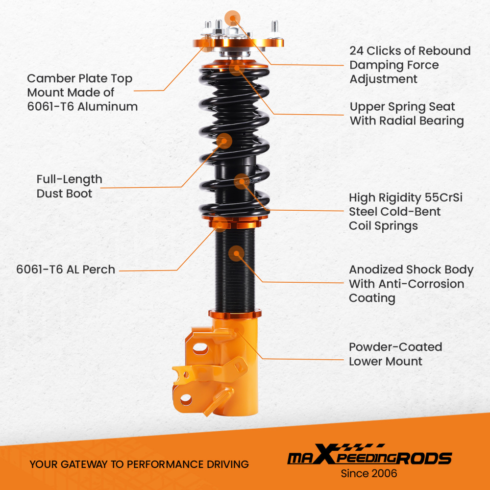 Compatible for HONDA CIVIC VIII 2-door coupe (FG1/FG2) 2006-2011 4pcs 24 Damper Adjustable Suspension Coilovers Shock Absorber kits Lowering Kit