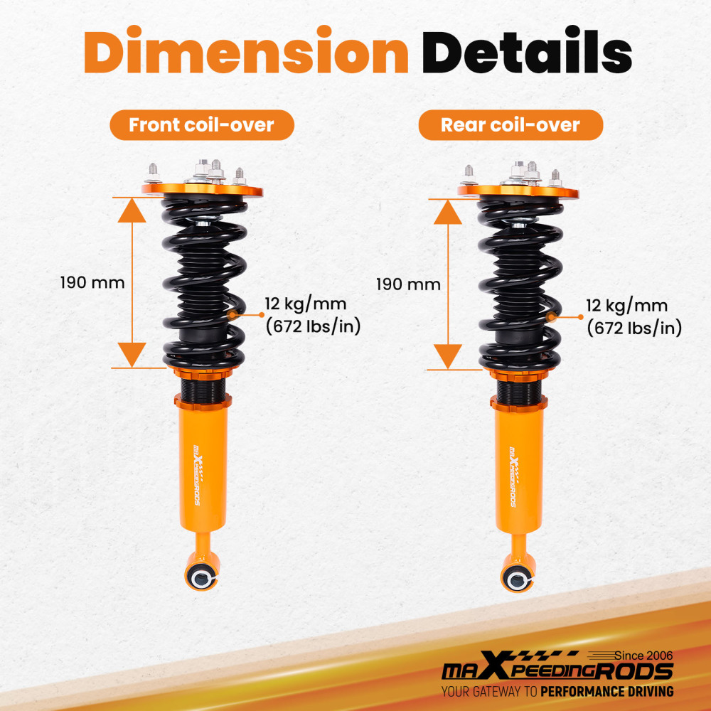 Maxpeedingrods Coilovers Coils Kit Set New compatible for Lexus LS430 2001-2006 Adj. Height
