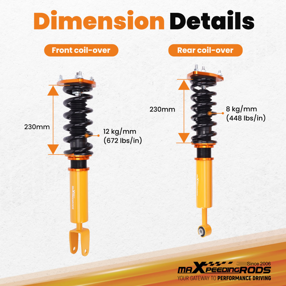 2007 - 2016 compatible for Lexus LS460 RWD USF40 Adjustable Height Shock Absorber Coilovers Lowering kit