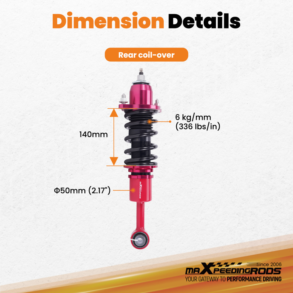 Rear Adjustable Coilover Shock Absorber compatible for Mitsubishi Lancer CS6A /CS7A 02-26