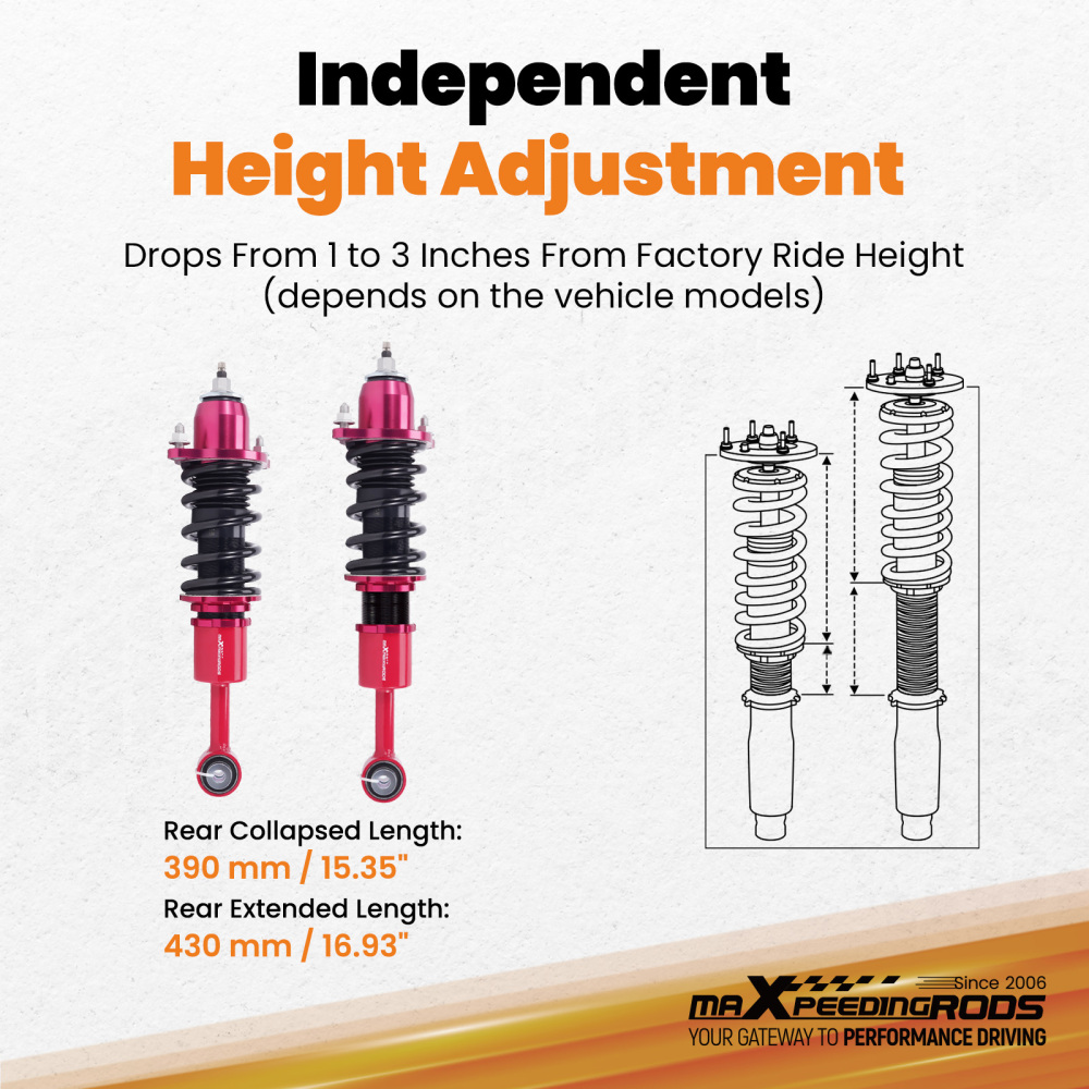 Rear Adjustable Coilover Shock Absorber compatible for Mitsubishi Lancer CS6A /CS7A 02-26