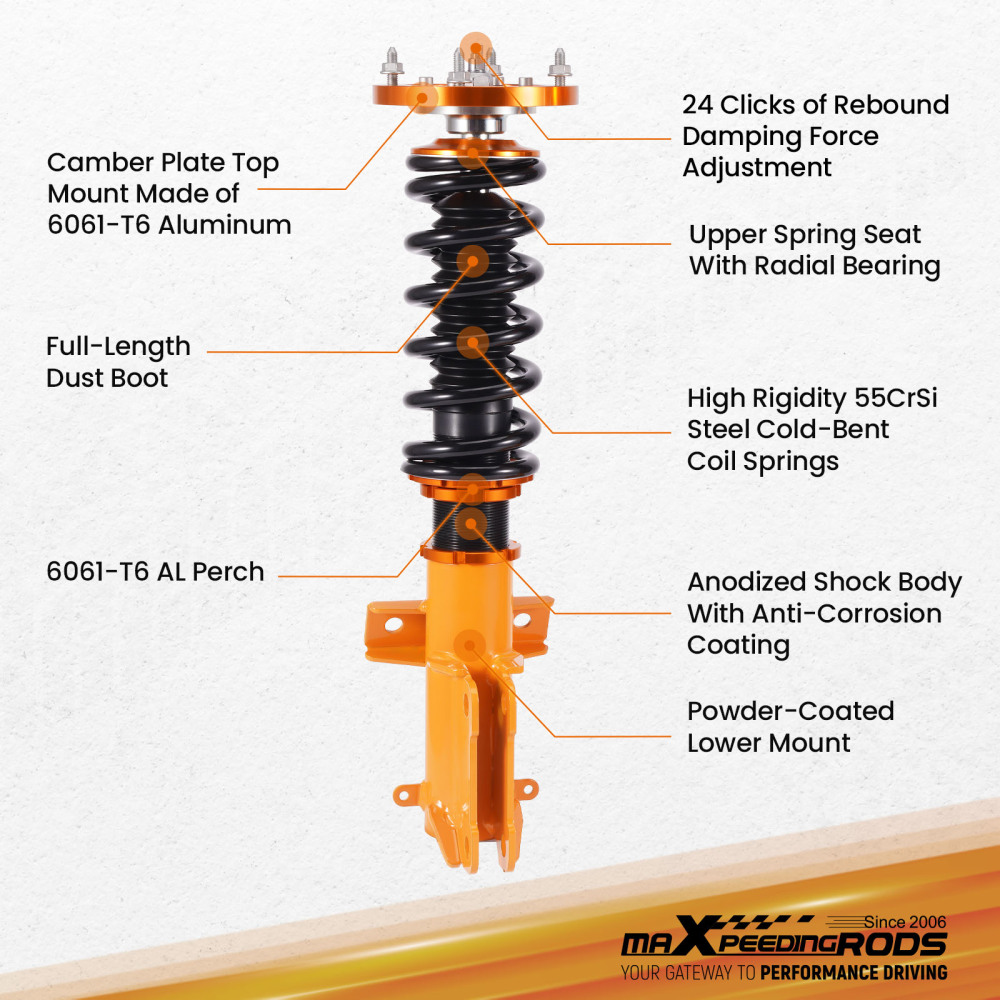 MaXpeedingrods 24 Way Adj. Coilovers Shocks Strut Kit compatible for Ford Mustang 2005-2014