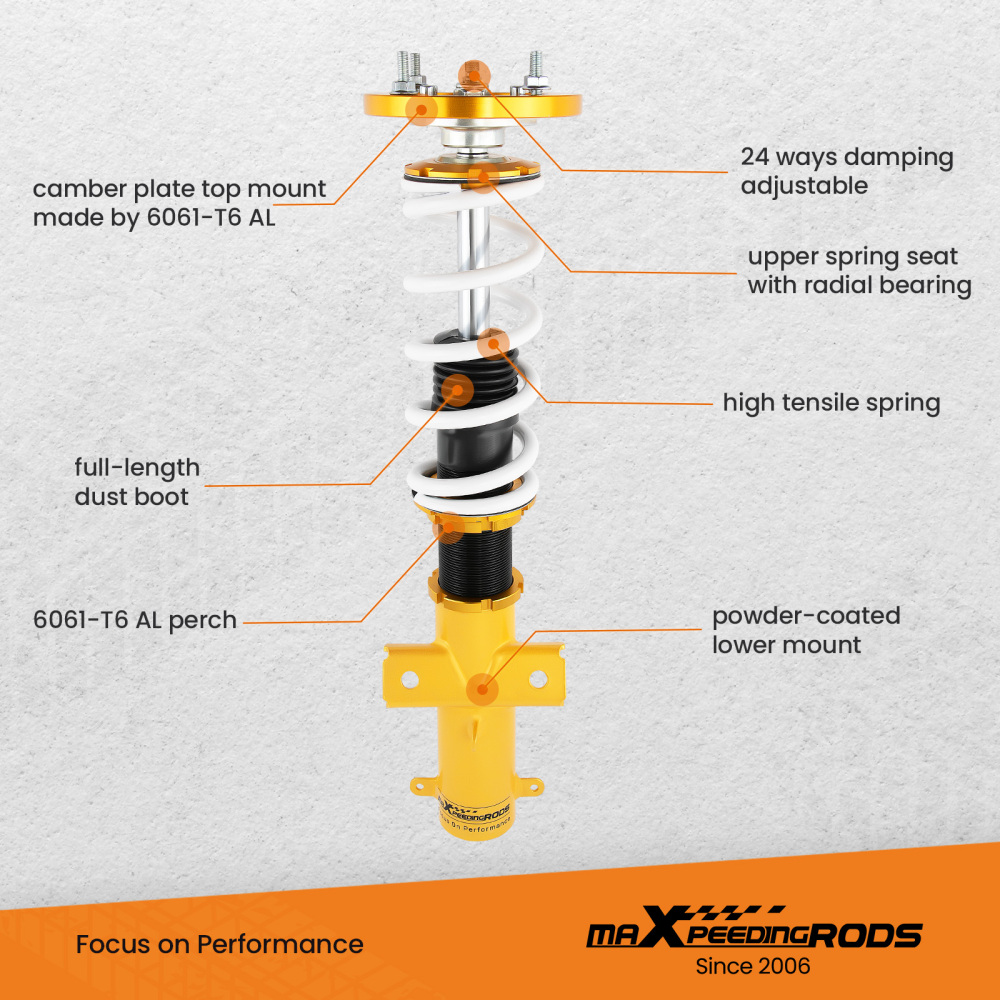 MaXpeedingrods Coilovers 24 Way Damper Shock Lowering Kit compatible for Ford Mustang 05-14