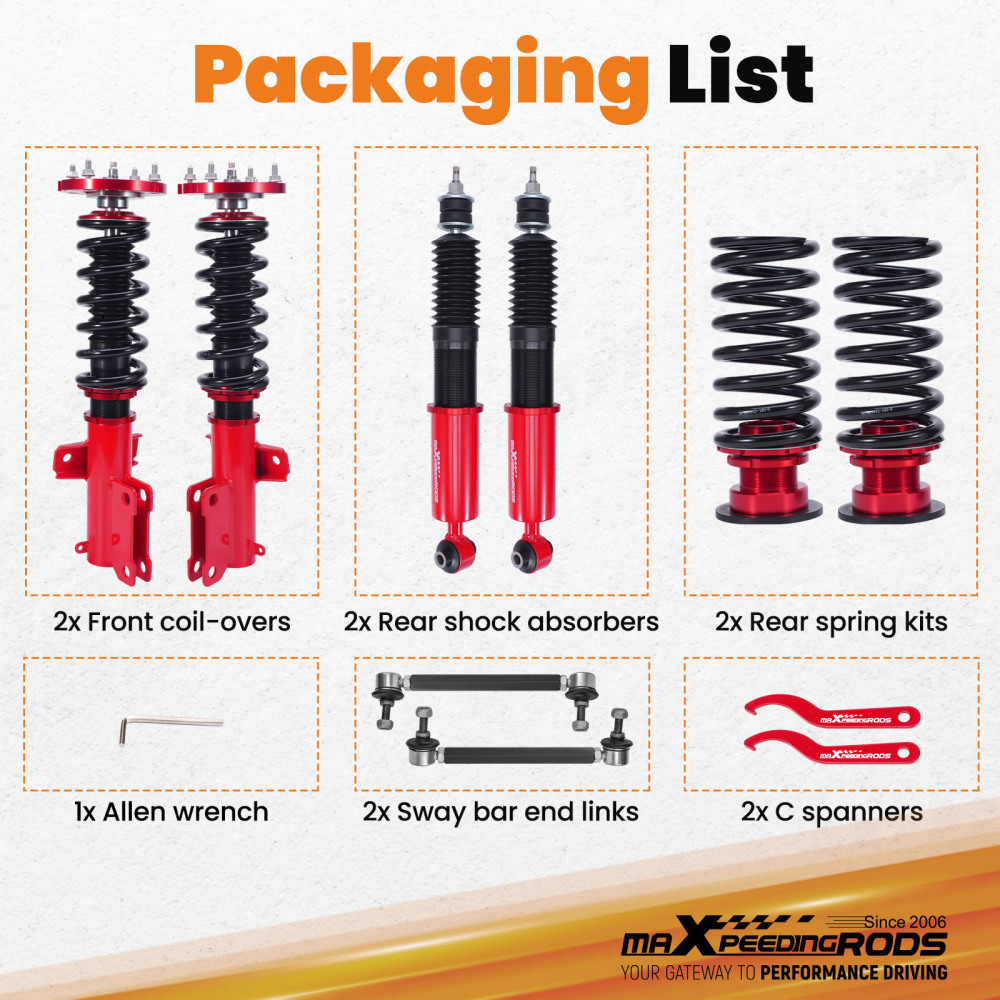 2005-2014 compatible for Ford Mustang Damper Adjustable Tuning Coilovers Kits Red 