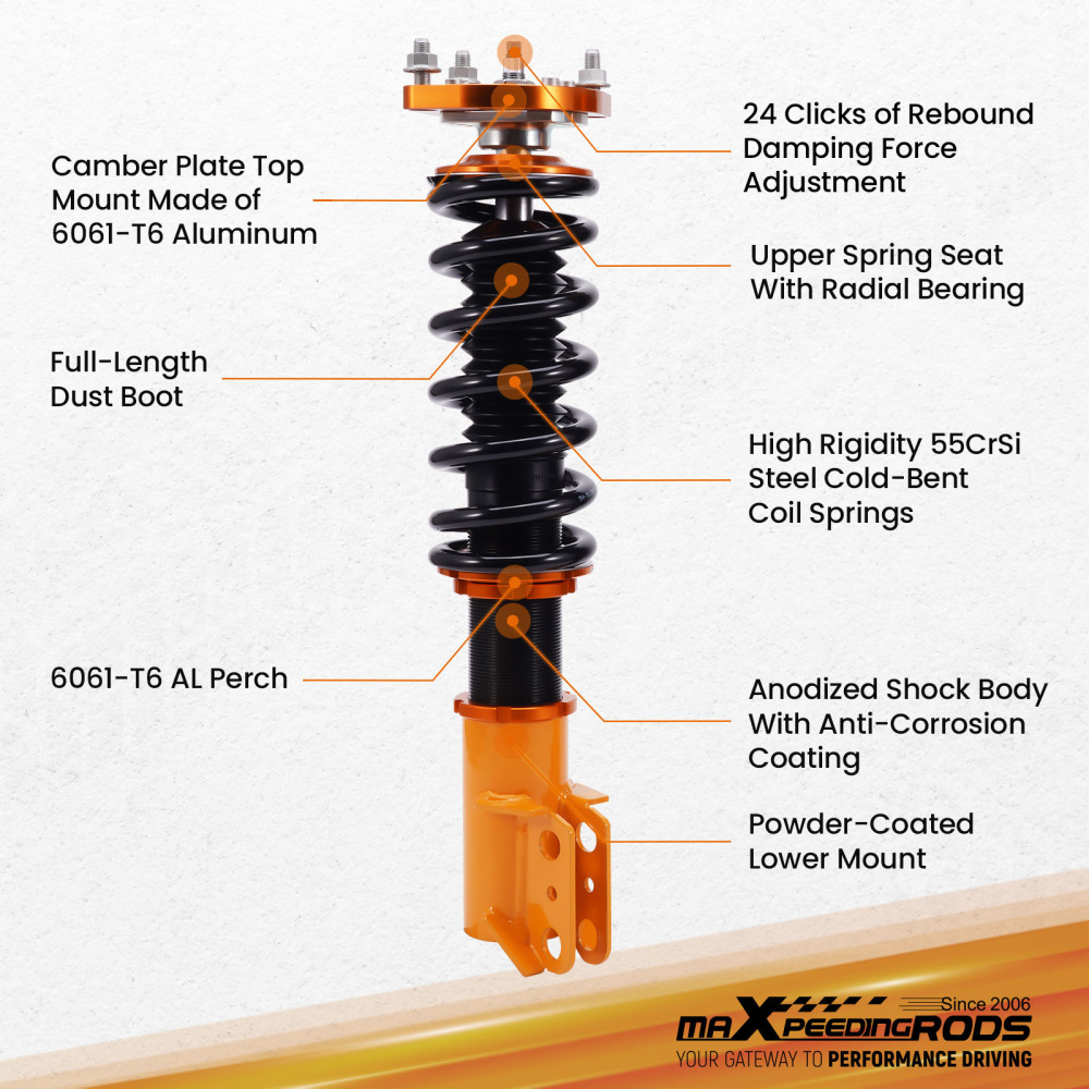 Coilovers Kits for 94-04 compatible for Ford Mustang 4th Adjustable HeightMounts Struts