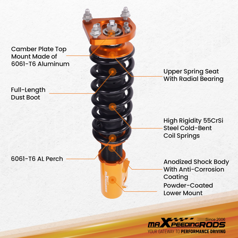 Adjustable HeightMounts Racing Coilovers Kits compatible for Ford Mustang 1994-2004
