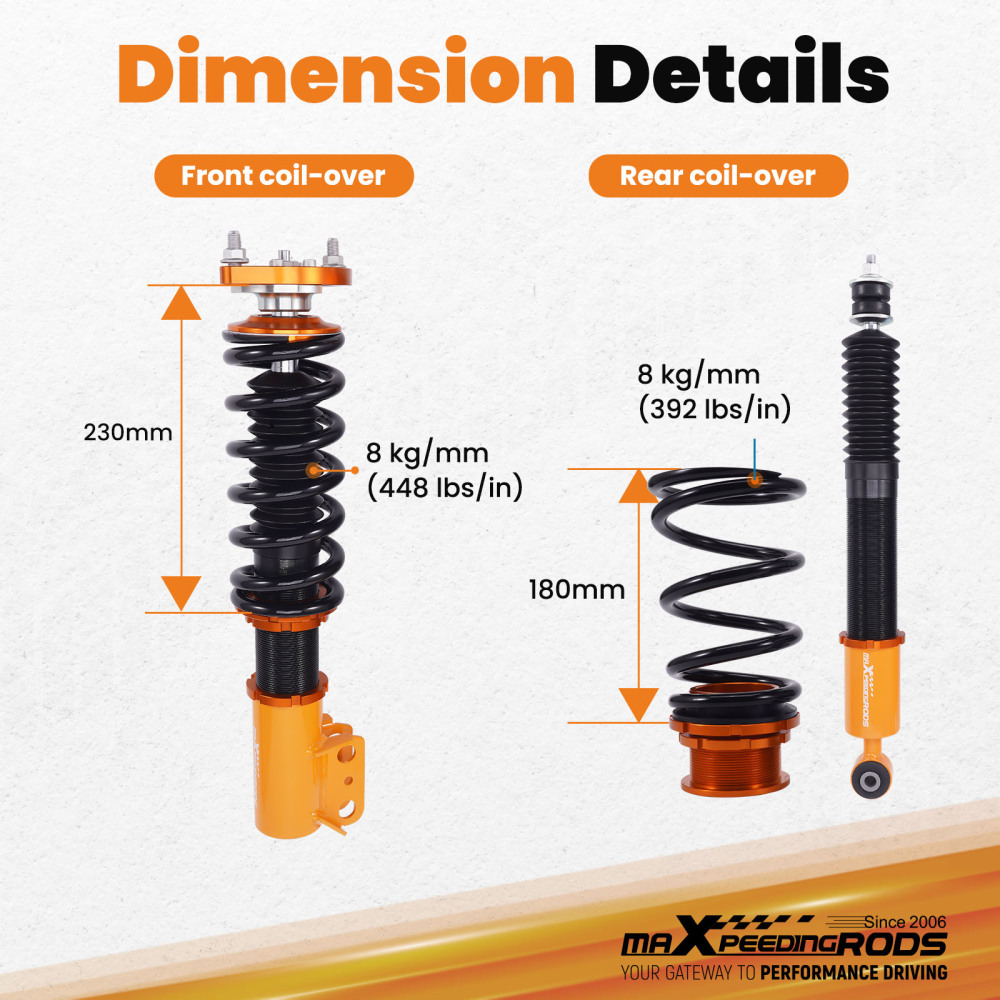 Adjustable HeightMounts Racing Coilovers Kits compatible for Ford Mustang 1994-2004