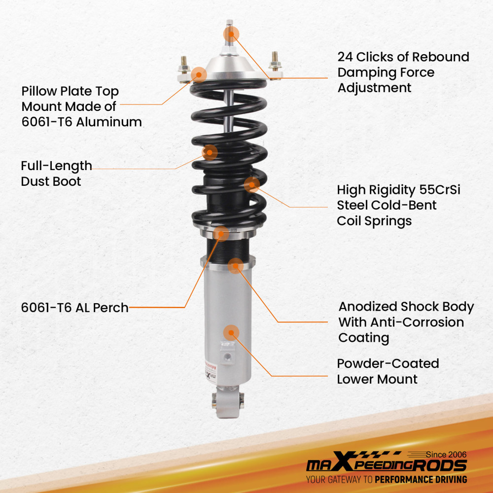 1990 - 2005 compatible for Mazda Miata Adjustable Coilovers Suspension Grey