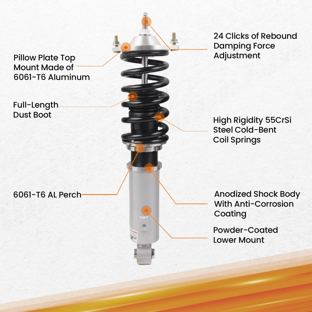 1990 - 2005 compatible for Mazda Miata Adjustable Coilovers Suspension Grey