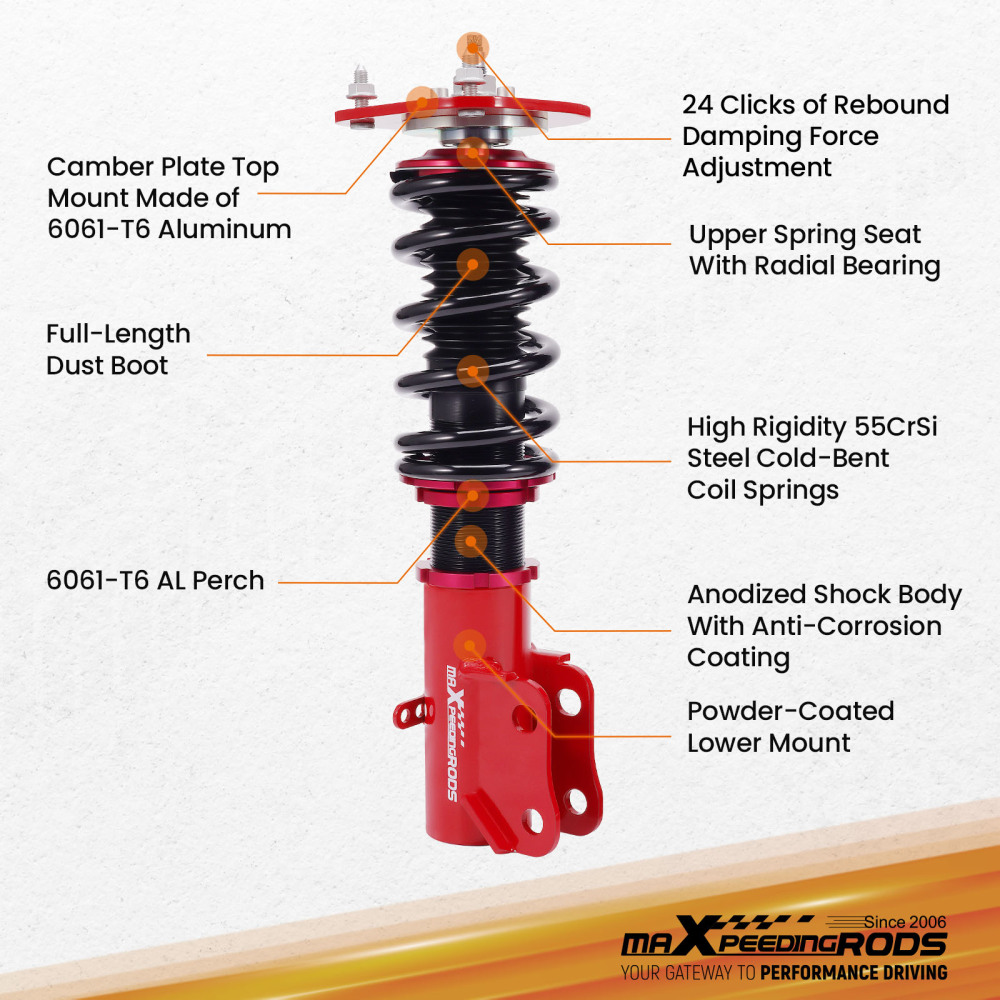Compatible for Chrysler Neon 02-05 and compatible for SRT-4 03-05 Complete Coilovers Kits Adj. Damper Struts Lowering Kit