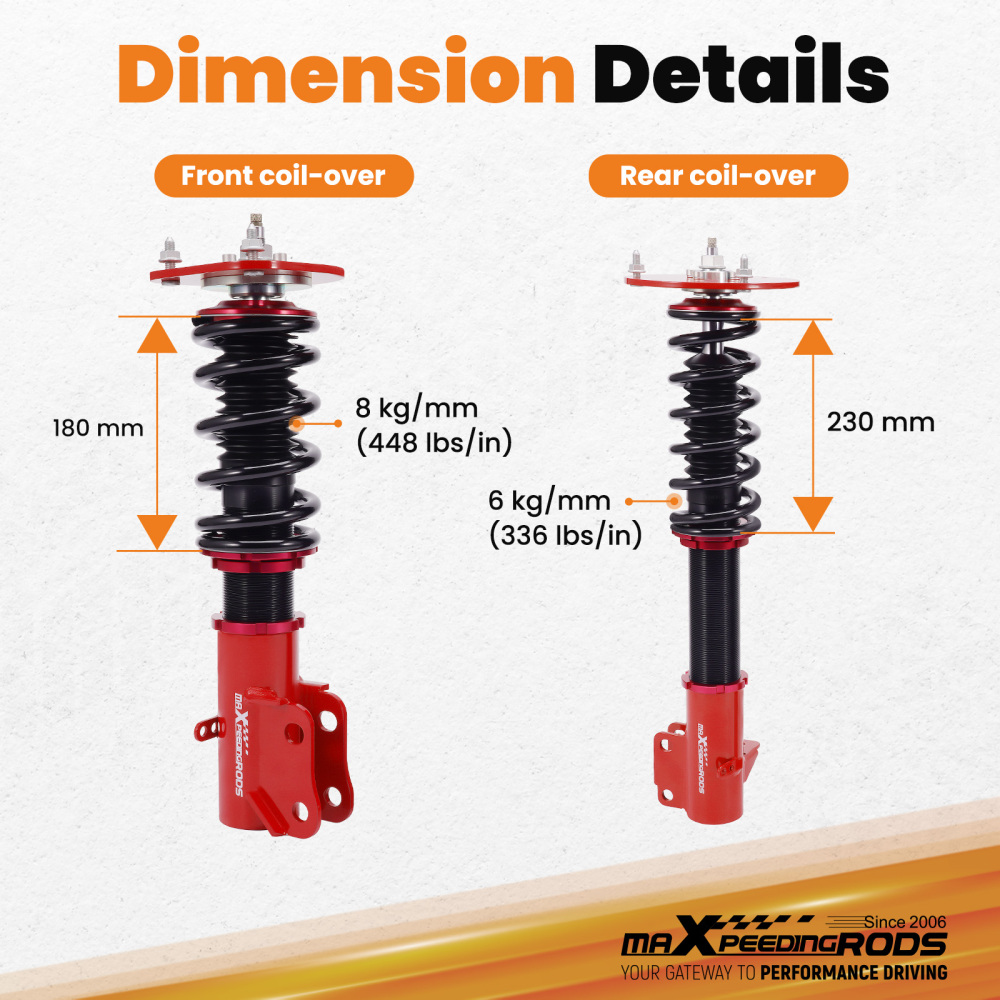 Compatible for Chrysler Neon 02-05 and compatible for SRT-4 03-05 Complete Coilovers Kits Adj. Damper Struts Lowering Kit