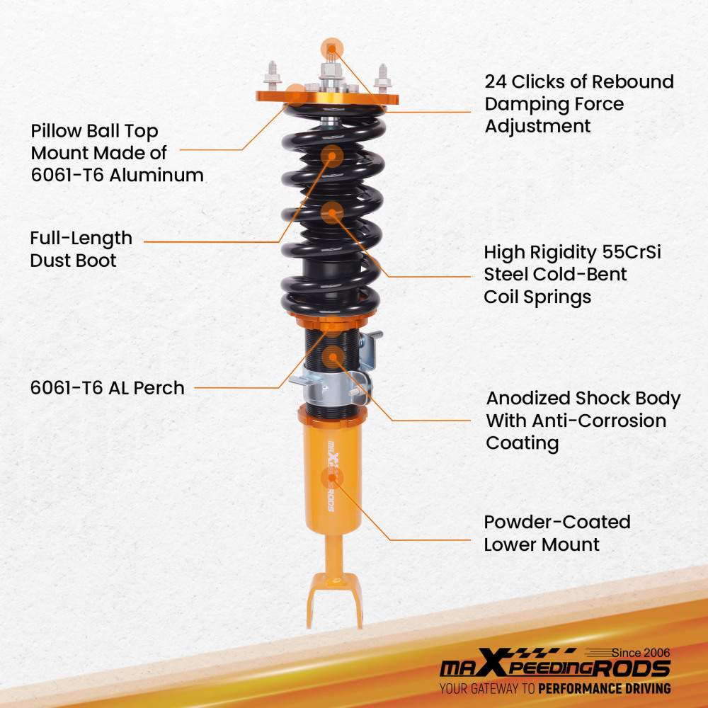 Twin Tube Coilovers compatible for Nissan 350Z Z33 compatible for Infiniti G35 V35 03-08 Height Adjustable