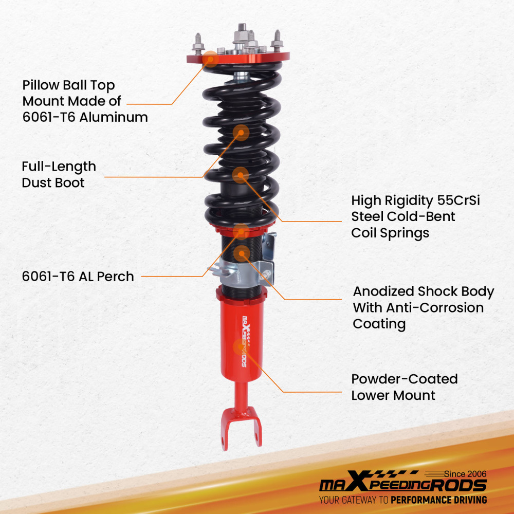 Kit di abbassamento delle sospensioni compatibile per Nissan Fairlady 350Z Z33 03-08 Adj. Ammortizzatore (Set di 4) Lowering Kit