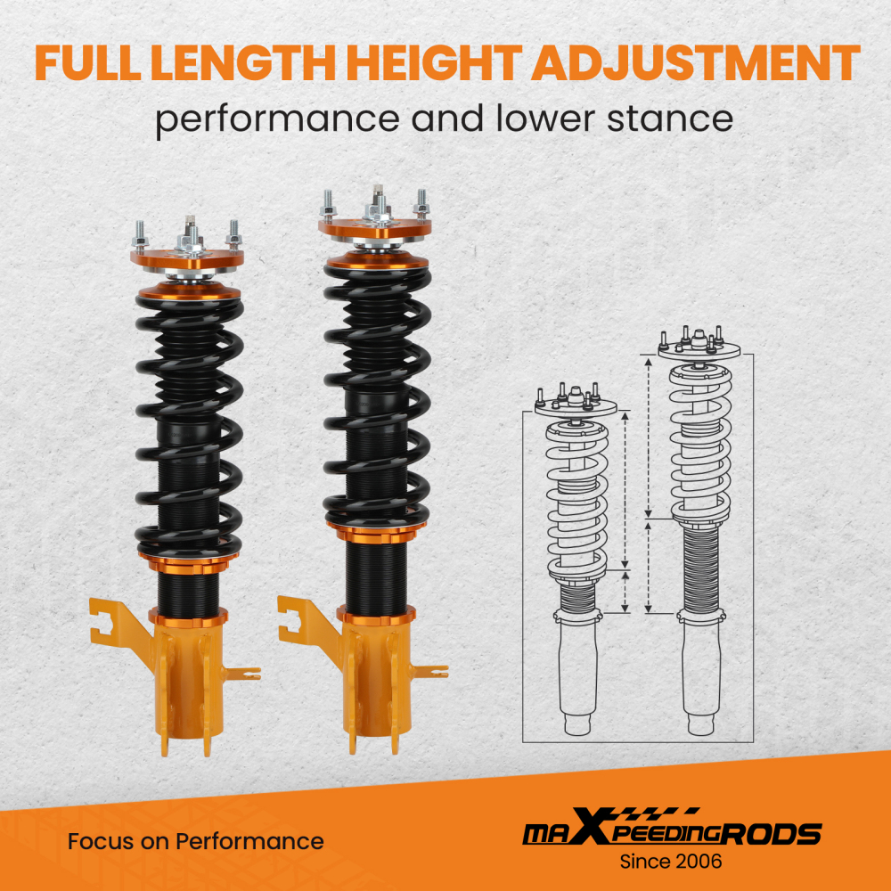 24-Steps Adj. Damper Coilover Suspensions compatible for Nissan Sentra B15 Pulsar N16 00-06 Lowering Kit