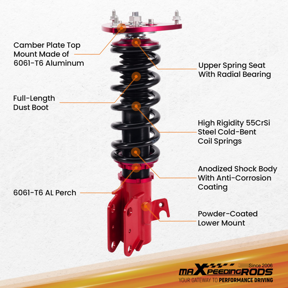 MaXpeedingrods Coilovers Lowering Kit compatible for Subaru WRX STI 2008-14 Adj. Height