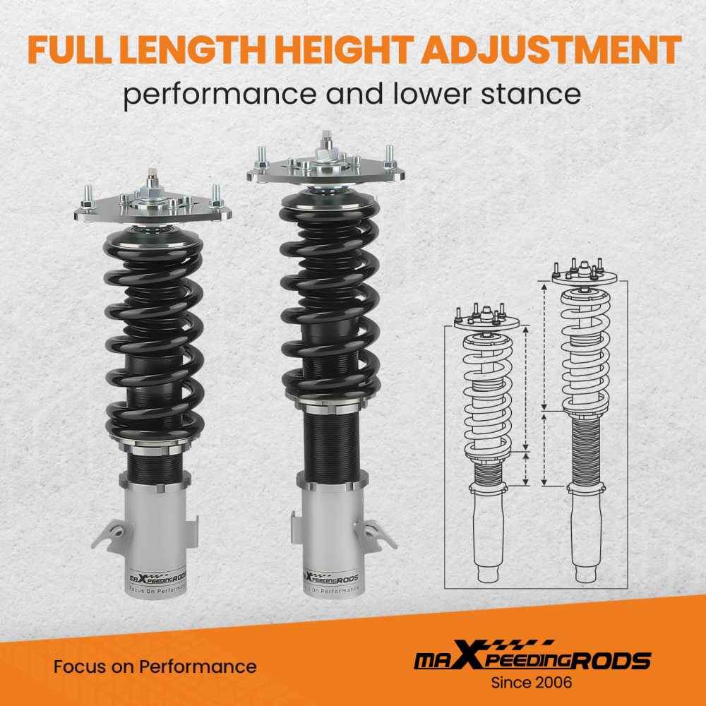 Compatible for Subaru Impreza 2002 - 2007 GDB GDA 24 Ways Adjustable Coilover Suspension Kit Grey Lowering Kit