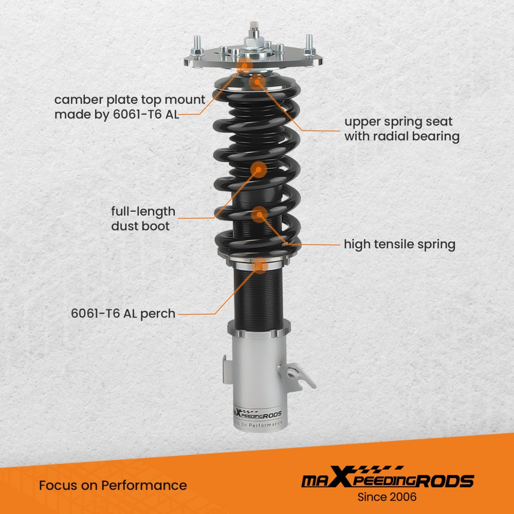 Compatible for Subaru Impreza 2002 - 2007 GDB GDA 24 Ways Adjustable Coilover Suspension Kit Grey Lowering Kit