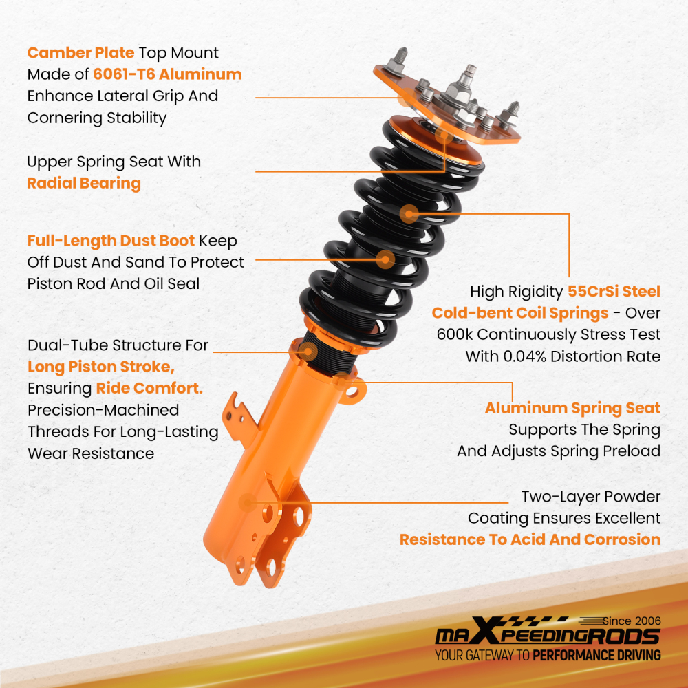 Coilover Adjustable Damper Struts Suspension Springs compatible for Scion tC 2005-2010 4Pcs