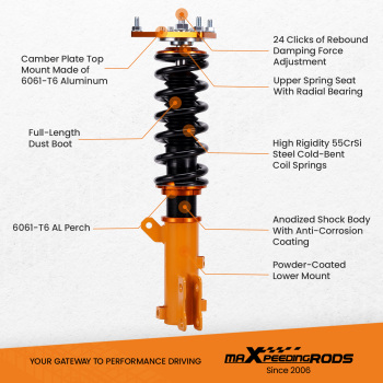 Coilovers Kit compatible for Hyundai Tiburon GS Coupe 2-Door 2005-2008 Adj. Damper Shocks lowering kit
