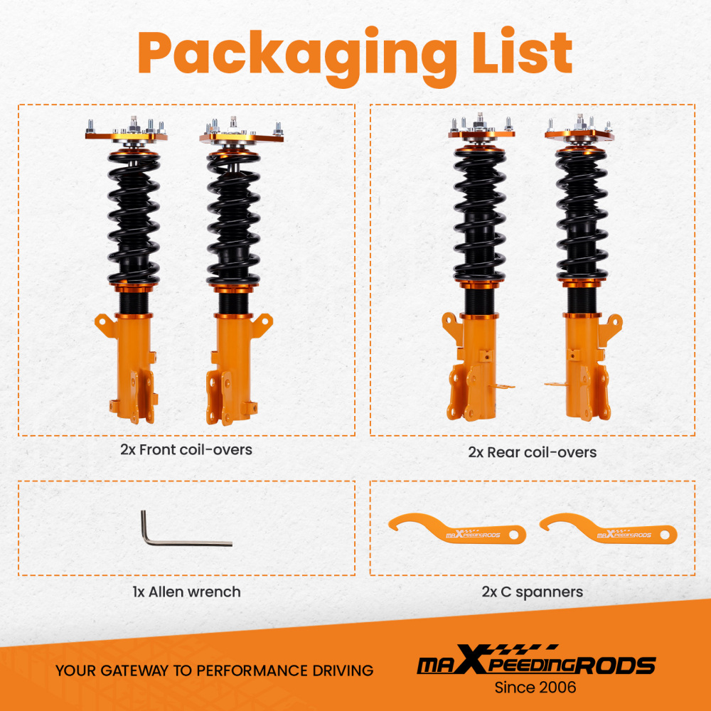 Coilovers Kit compatible for Hyundai Tiburon GS Coupe 2-Door 2005-2008 Adj. Damper Shocks lowering kit