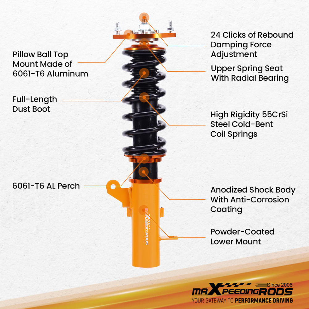 Coilovers Kit compatible for Hyundai Tiburon 2003-2008 24 Ways Adjustable Damper Shocks Lowering Kit