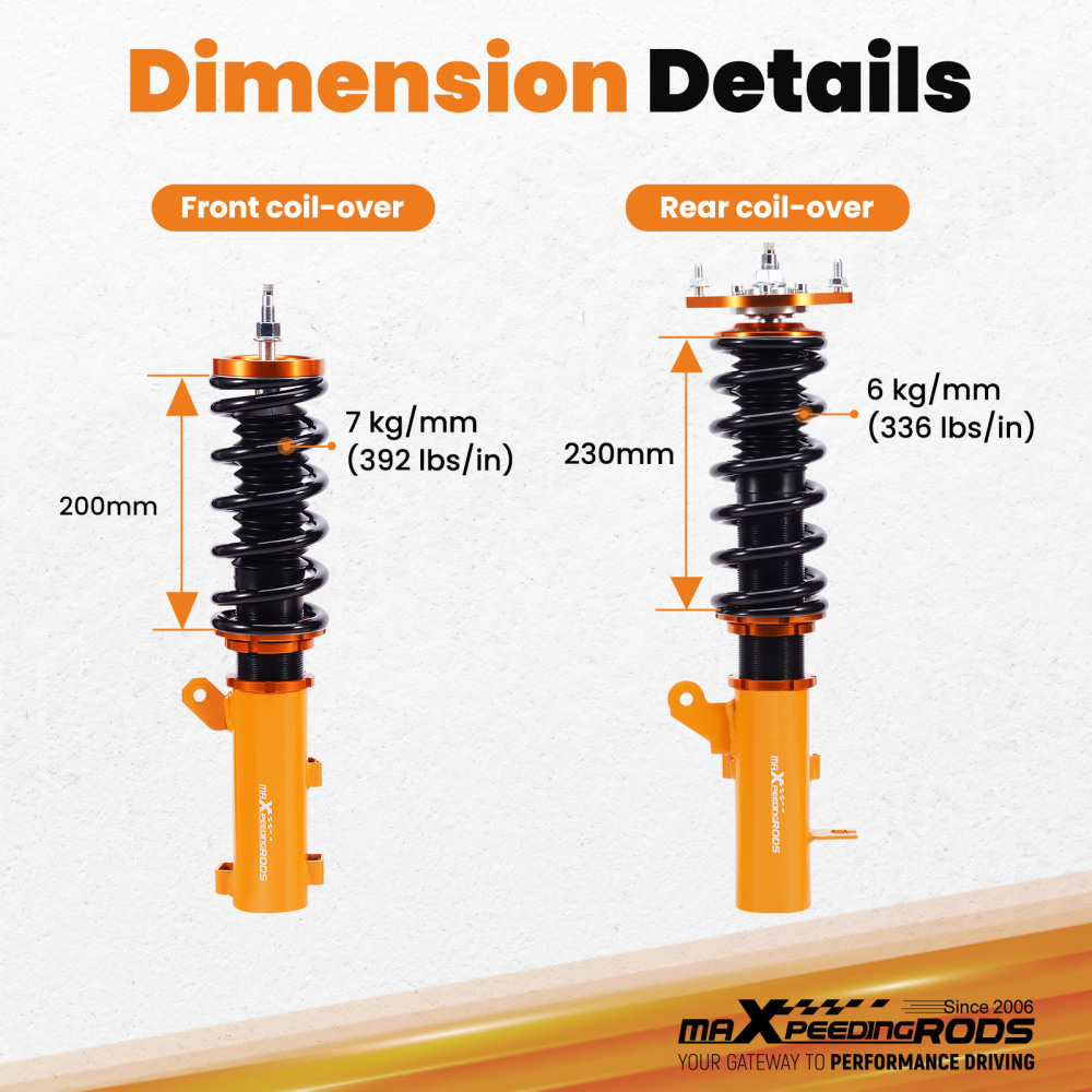 Coilovers Kit compatible for Hyundai Tiburon 2003-2008 24 Ways Adjustable Damper Shocks Lowering Kit