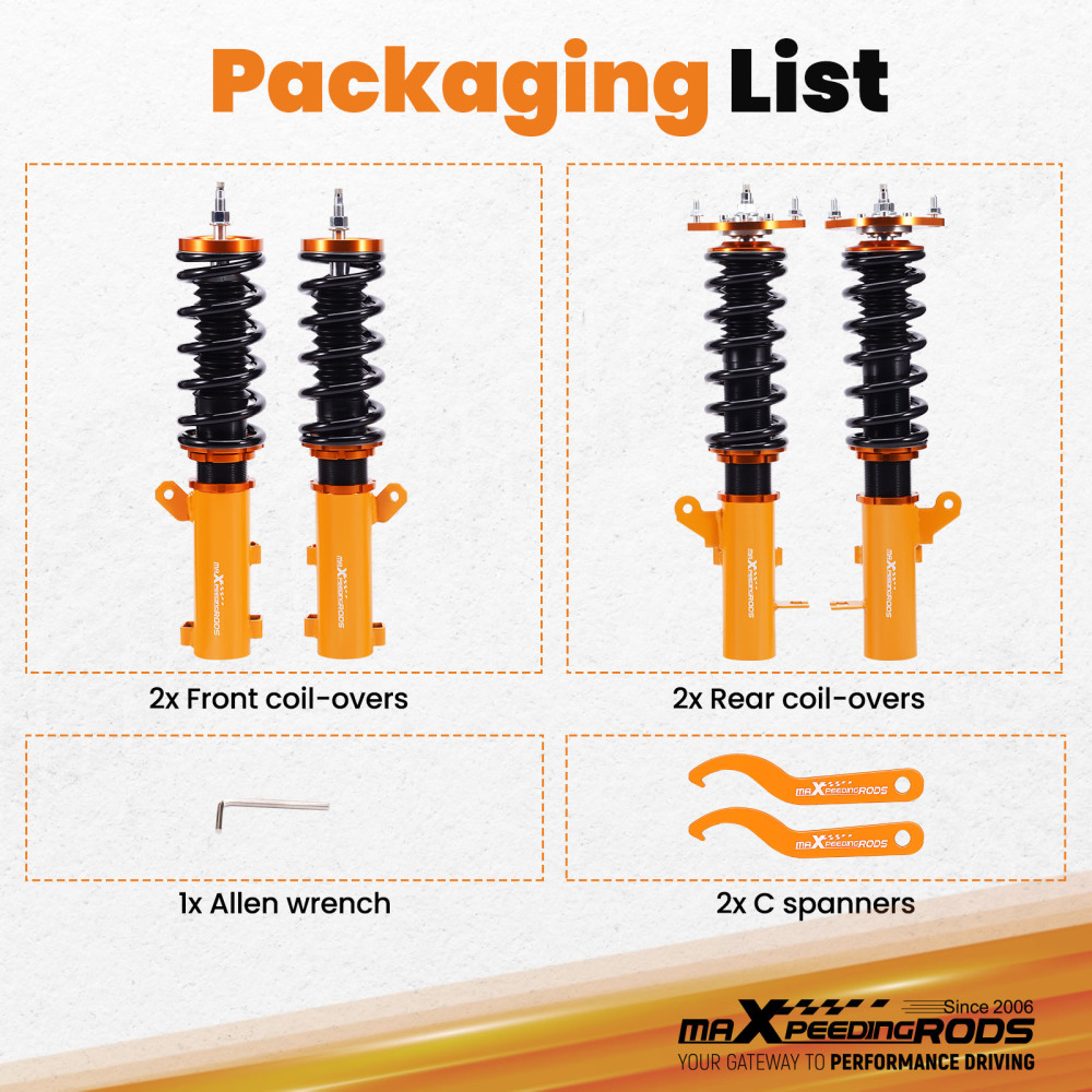 Coilovers Kit compatible for Hyundai Tiburon 2003-2008 24 Ways Adjustable Damper Shocks Lowering Kit