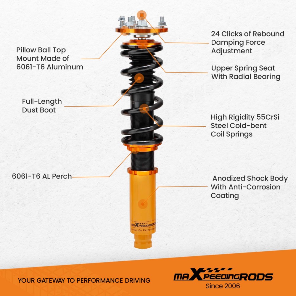 24 Ways DamperHeight Adjustment Coilover compatible for Honda Accord CL7CL9 2003-2008 Lowering Kit