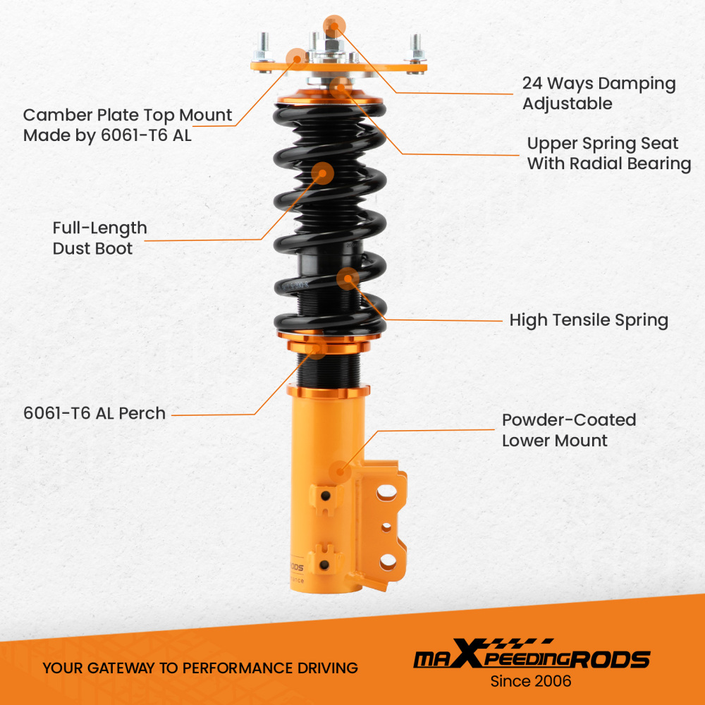 MaXpeedingrods Adj. Damper Adjustable Coilovers Kit compatible for Hyundai Veloster 12-18 lowering kit