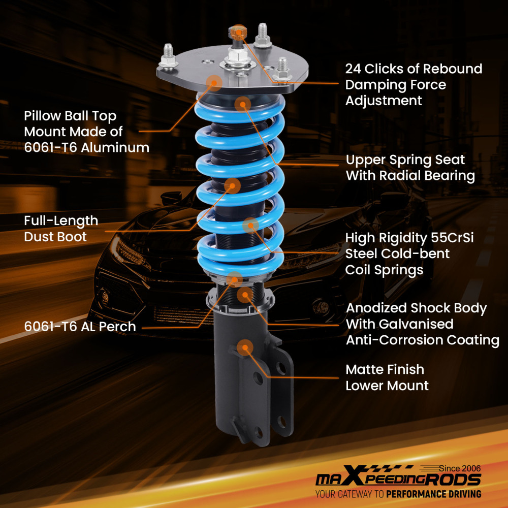 MaXpeedingrods COT6 Coilover 24 Way Damper Shock compatible for Mitsubishi 3000GT compatible for FWD 91-99